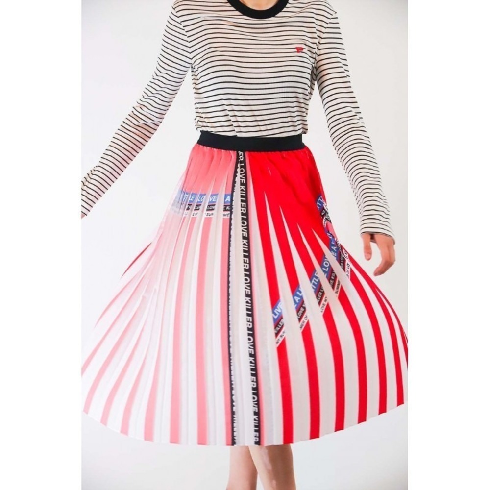 PINKO - Pleated Crepe de Chine Skirt ADORABILE - Red/White/Blue Size 6